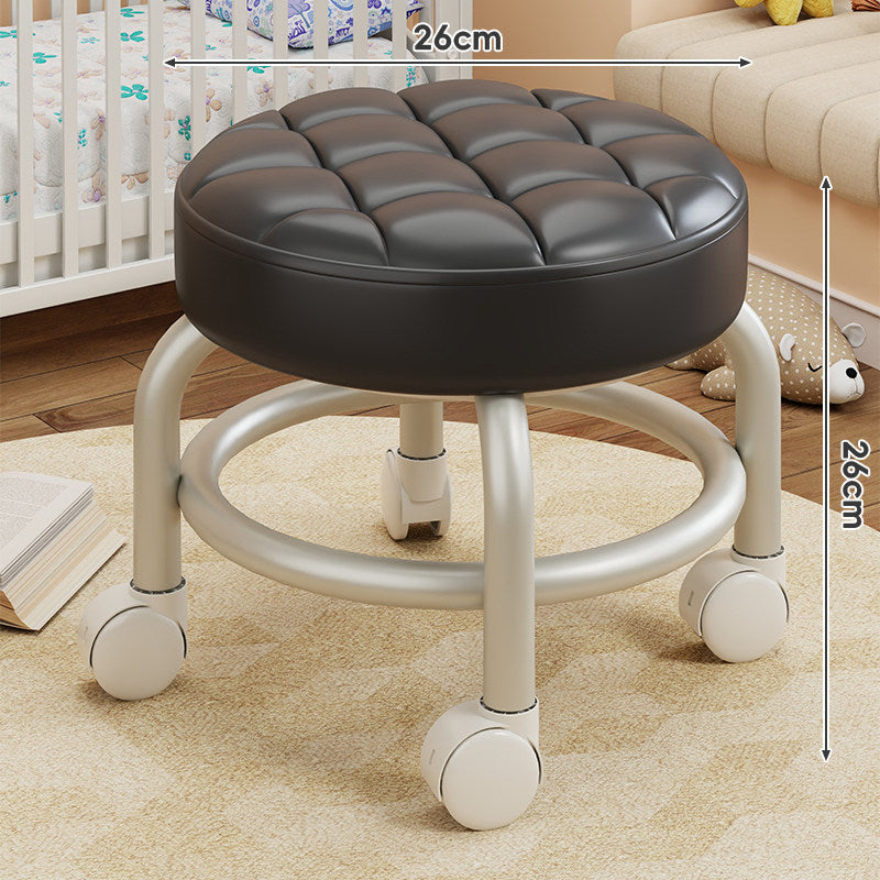 Round Tufted Padded Swivel Stool with Rolling Casters and Circular Footrest