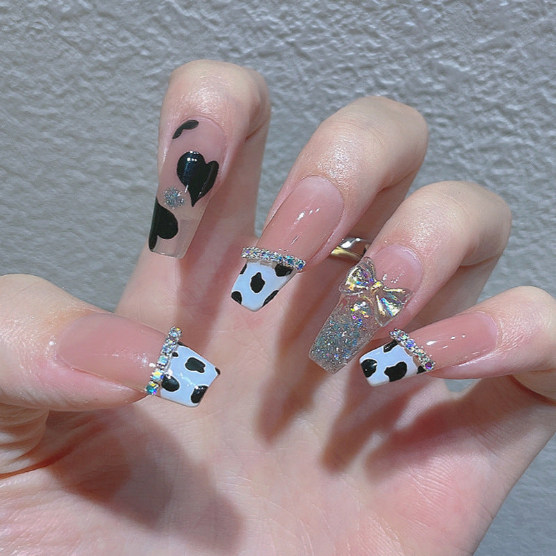 Decorative 3D Heart and Cow Print Nail Art Extensions