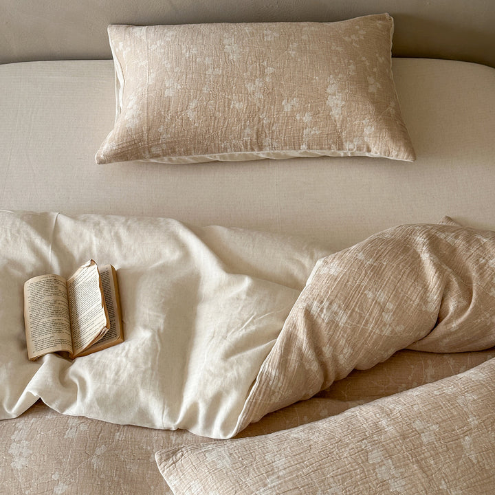 Luxurious cotton-linen bedding set with a lightweight quilted texture and floral jacquard