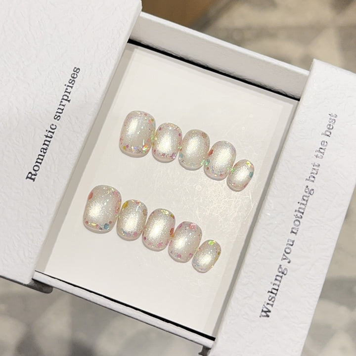 Artificial Nail Set with Romantic Glitter Effect Kalsten