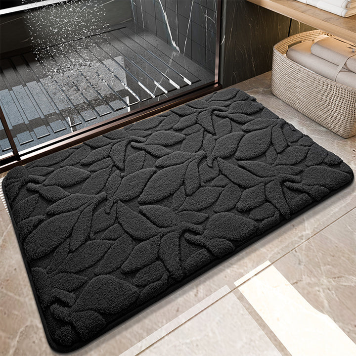 Textured Leaf Design Bathroom Rug Kalsten