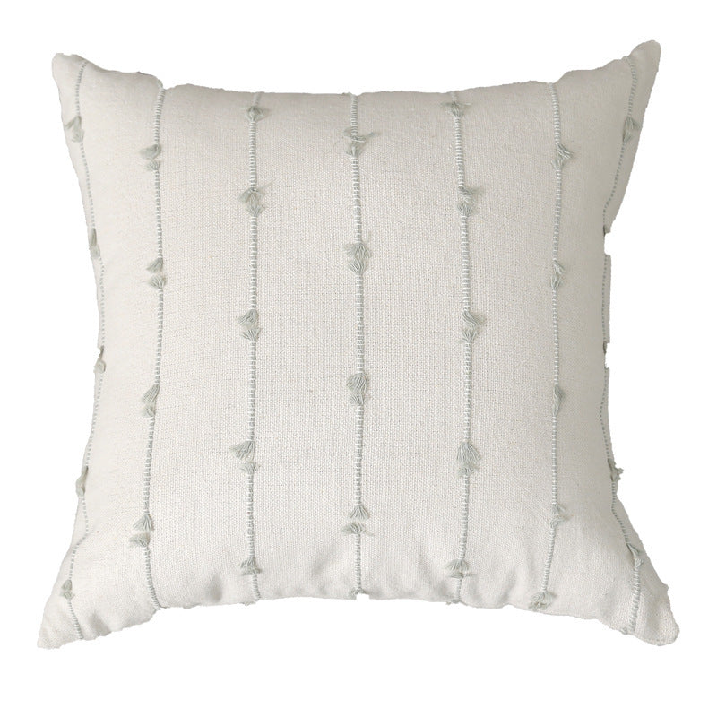 Decorative Square Cotton-Look Tufted Pillow Cover with Vertical Knot Trim and Concealed Zipper