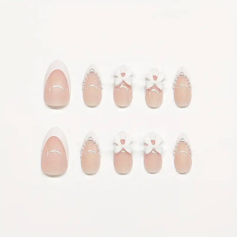Elegant Bow-Embellished Press-On Nail Art Kalsten