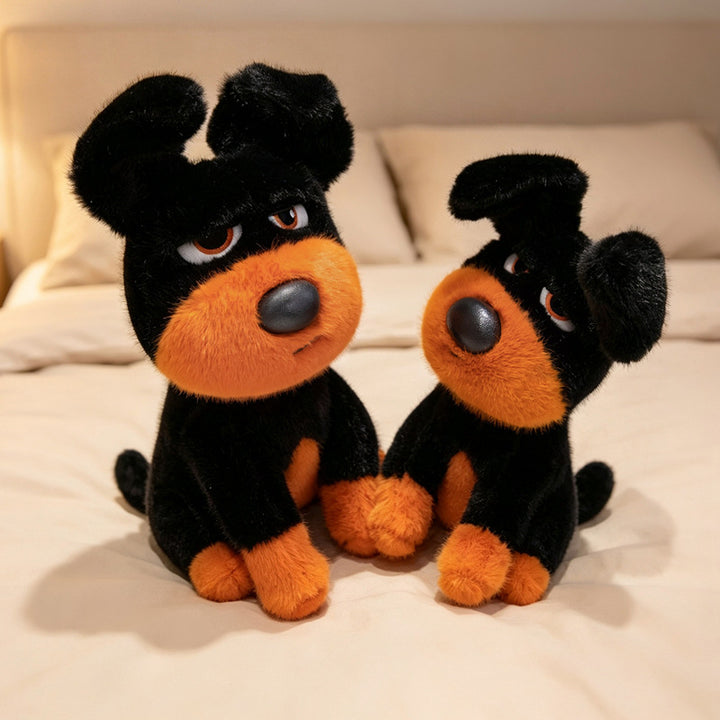 Sitting Character Plush Dog with Contrasting Faux-Fur Muzzle and Half-Lidded Expression Kalsten