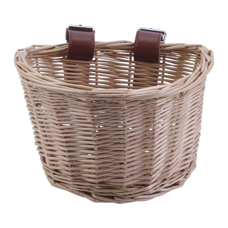 Unisex bicycle basket made of woven material with leather straps Kalsten