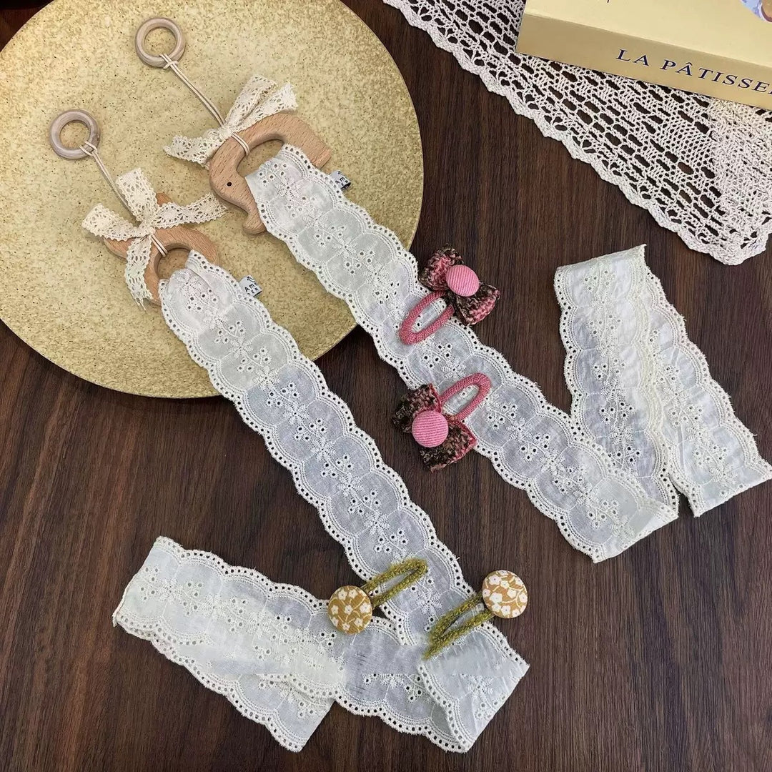 Wooden Elephant Teether with Organic Lace Sensory Ribbon