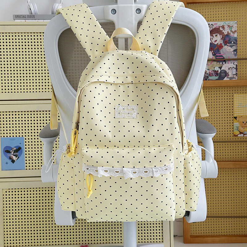 Stylish Polka Dot Backpack with Decorative Accents Kalsten