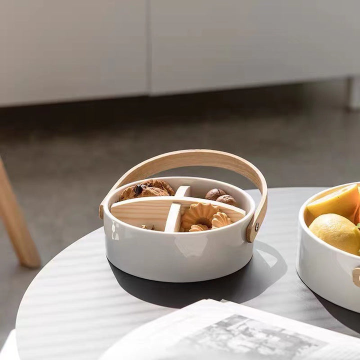 Multipurpose serving basket with carrying handle and interior divider