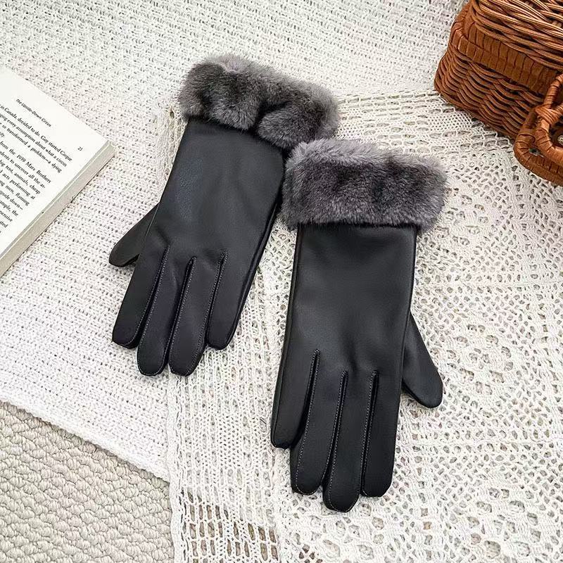 Luxurious Faux Fur Cuff Leather Gloves Kalsten