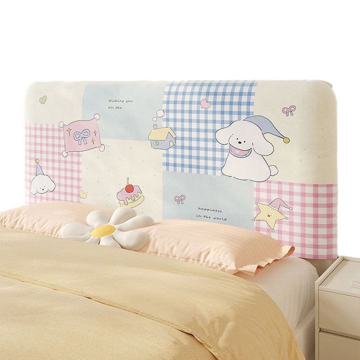 Padded Decorative Upholstered Headboard Cover with Cute Patchwork Puppy and Gingham Print