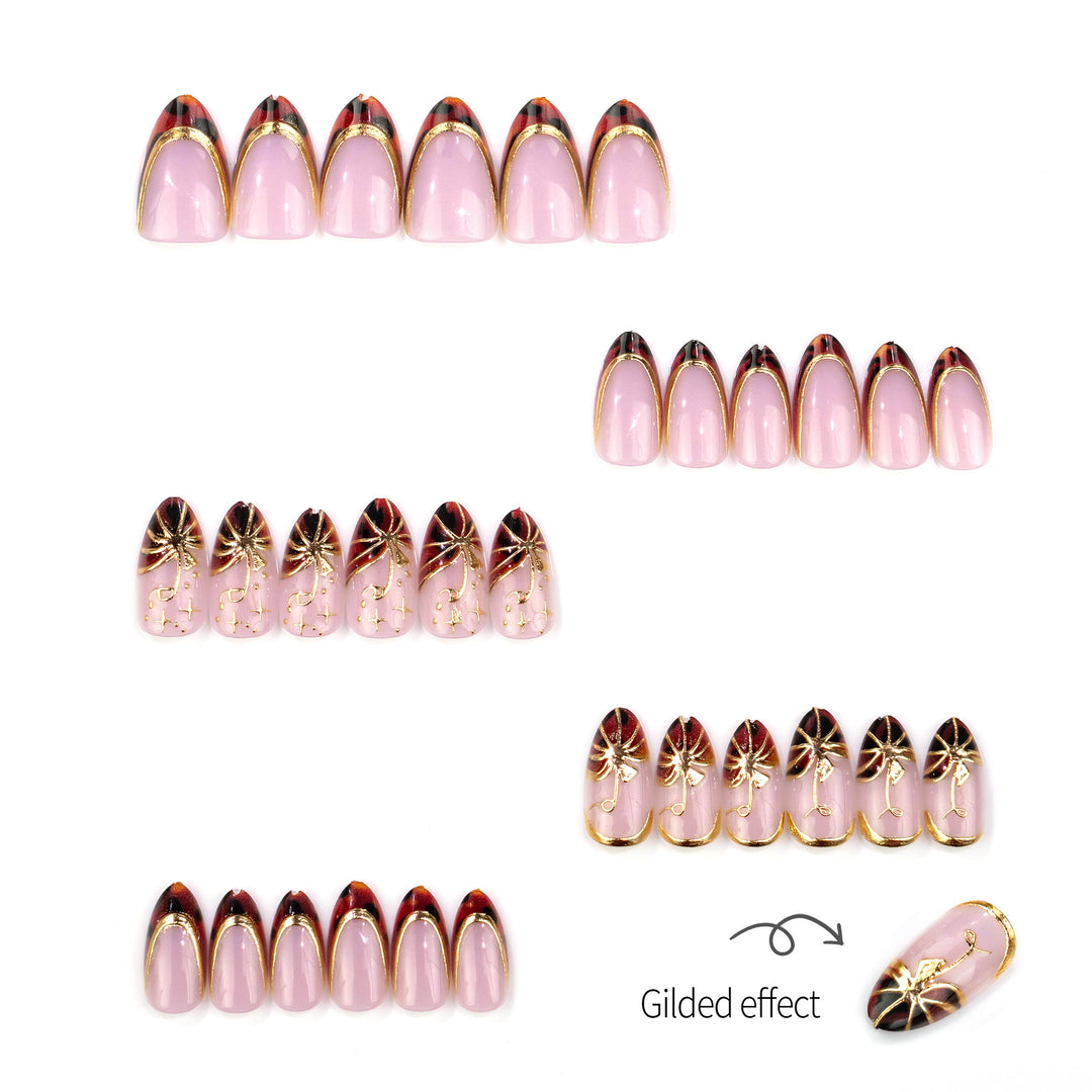 Elegant Press-On Nail Set with Premium Gold Accents