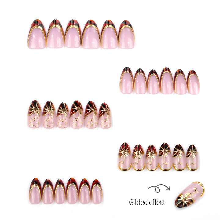 Elegant Press-On Nail Set with Premium Gold Accents