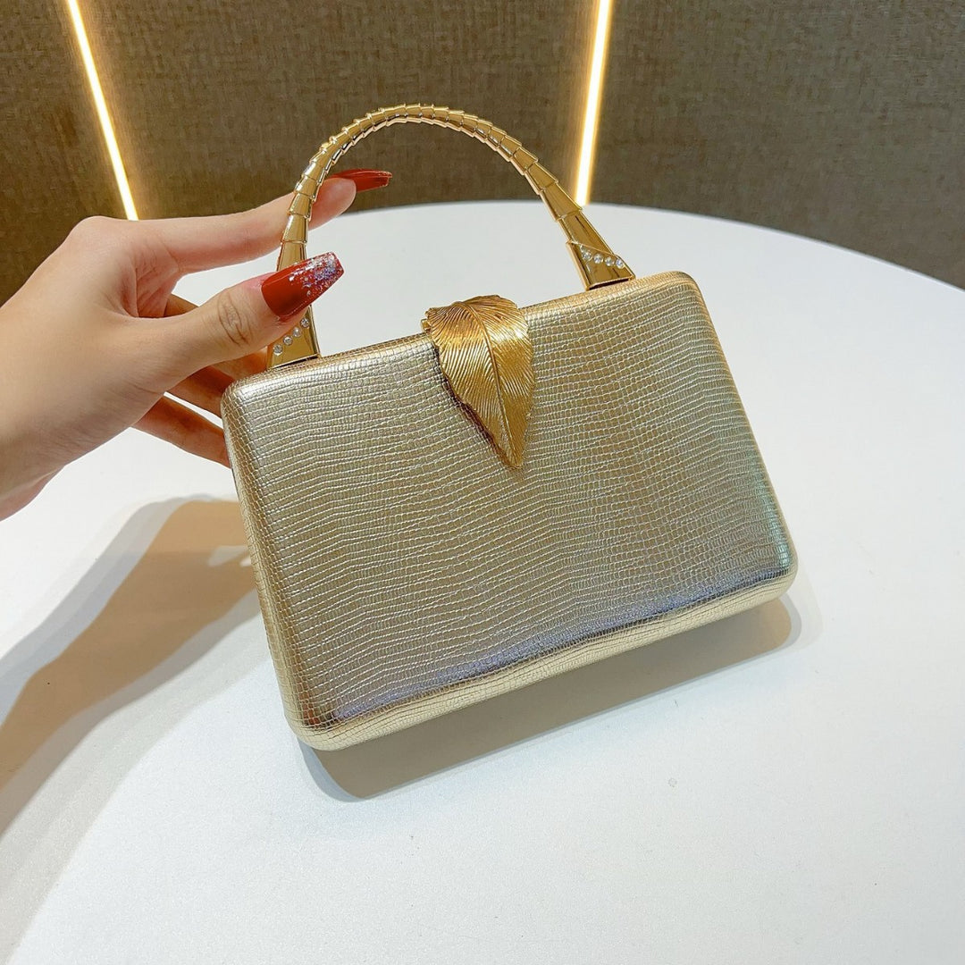 Elegant Leaf-Appliqué Evening Handbag