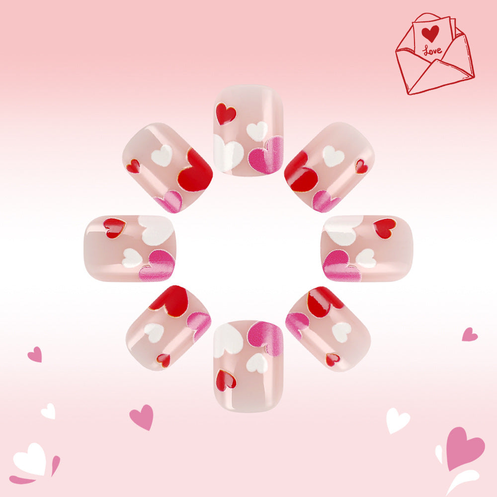Heart-Decorated Press-On Nail Art Kalsten