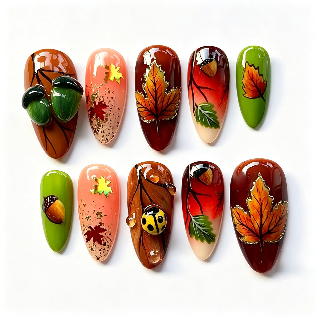 Autumn-Inspired Press-On Nail Art Set Kalsten
