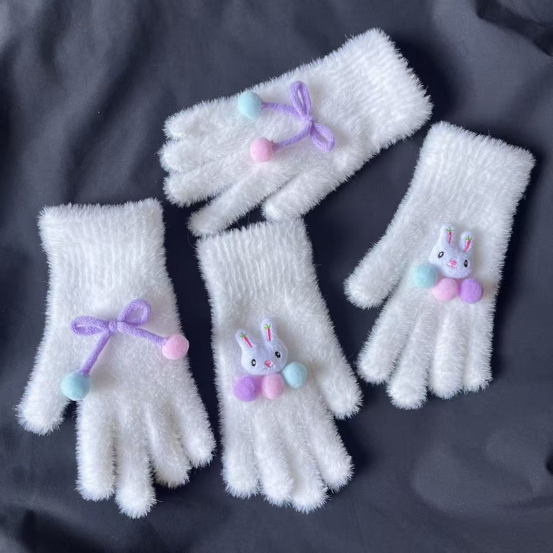 Cute Plush Rabbit-Themed Fingerless Gloves Kalsten
