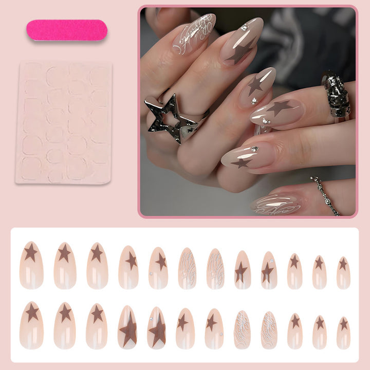 Artificial nail set with elegant star motifs and glitter accents Kalsten