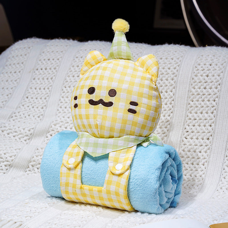 Cozy baby fleece blanket with plush cat head, carrying strap, and roll function