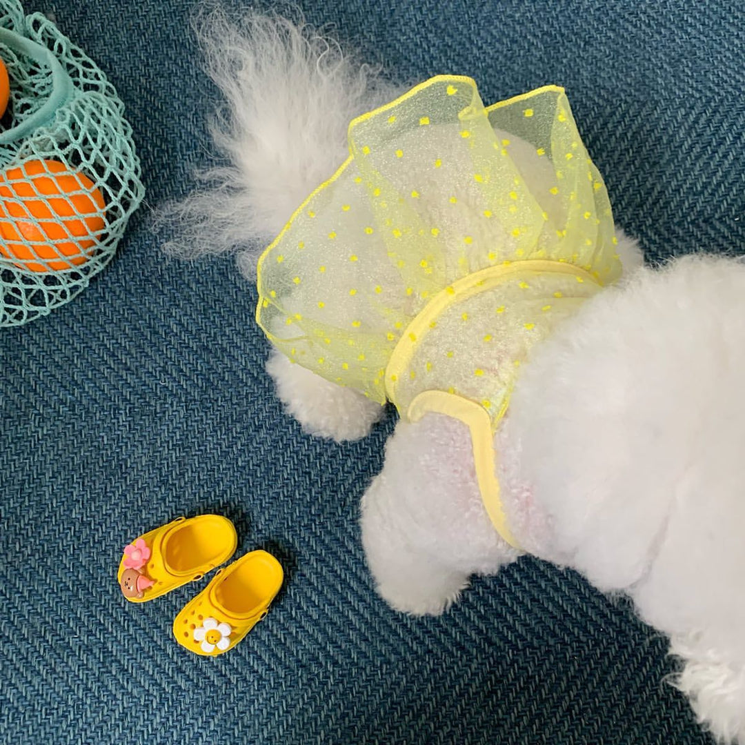 Sheer Organza Polka Dot Pet Dress with Ruffled Hem and Harness Slot