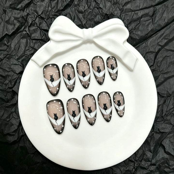 Artistic Cat-Themed Press-On Nail Art Set  1791773919