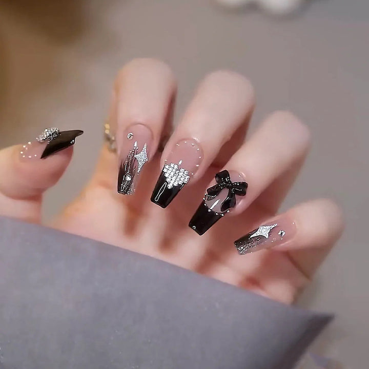 Acrylic nail set with glamorous 3D decorations and noble accents Kalsten