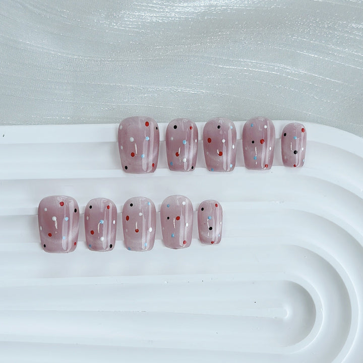Artistic Press-On Nail Set with Playful Dots