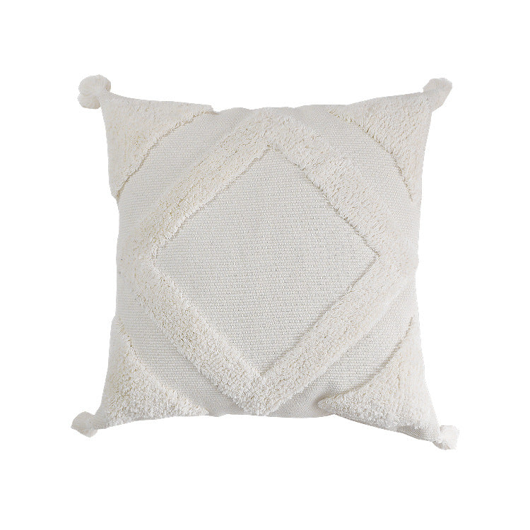 Woven decorative cushion cover with high pile, diamond tufting and tassels Kalsten