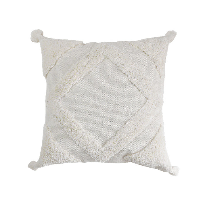 Woven decorative cushion cover with high pile, diamond tufting and tassels Kalsten