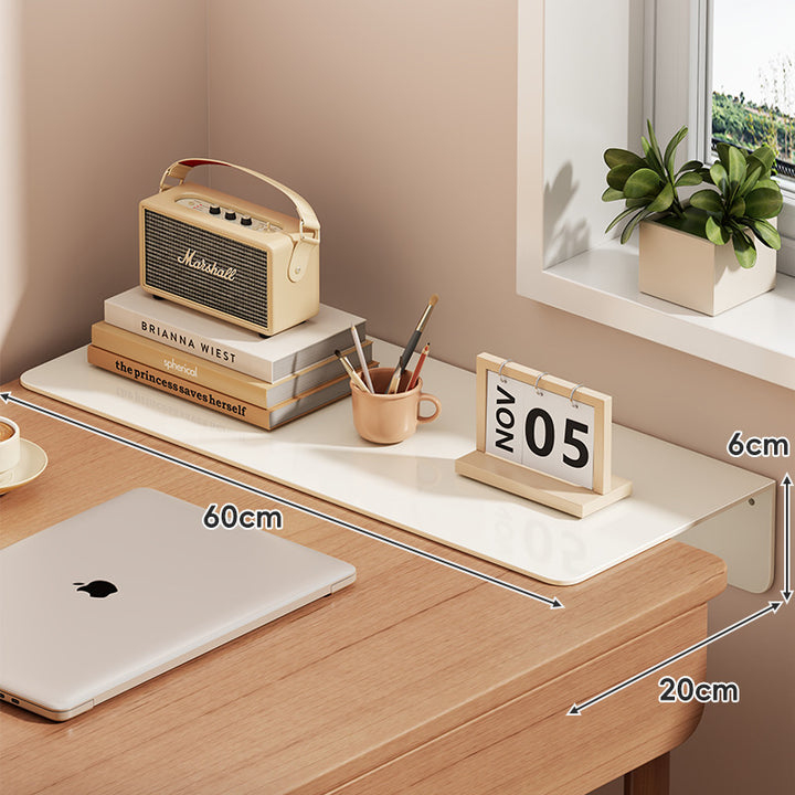 Slim Floating Wall-Mounted Desk Shelf Monitor Riser with Sleek Tempered Glass Surface