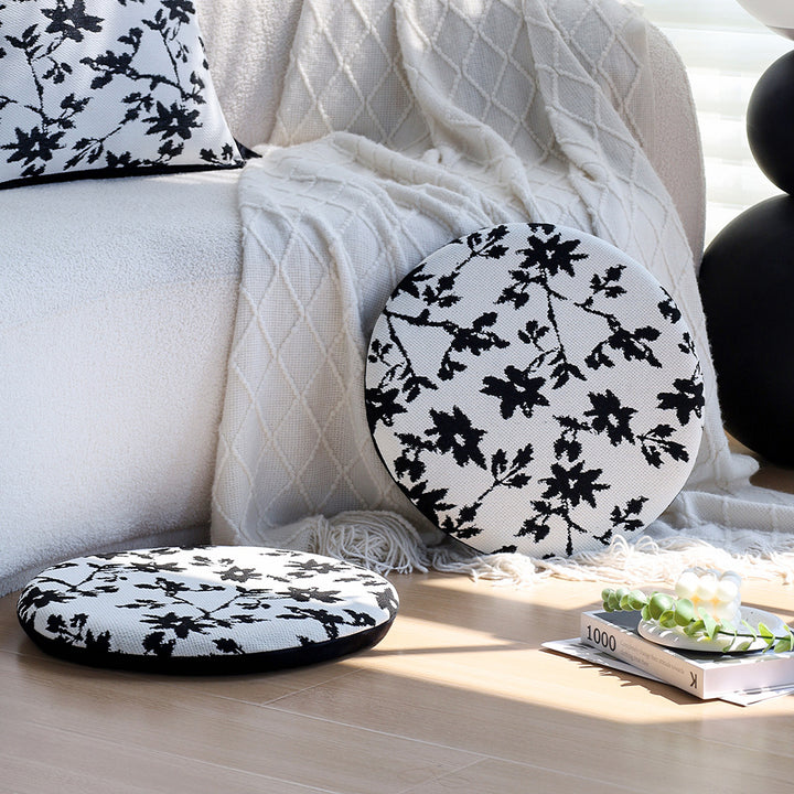 Round seat cushion with quilted padding, floral jacquard cover and anti-slip backing Kalsten