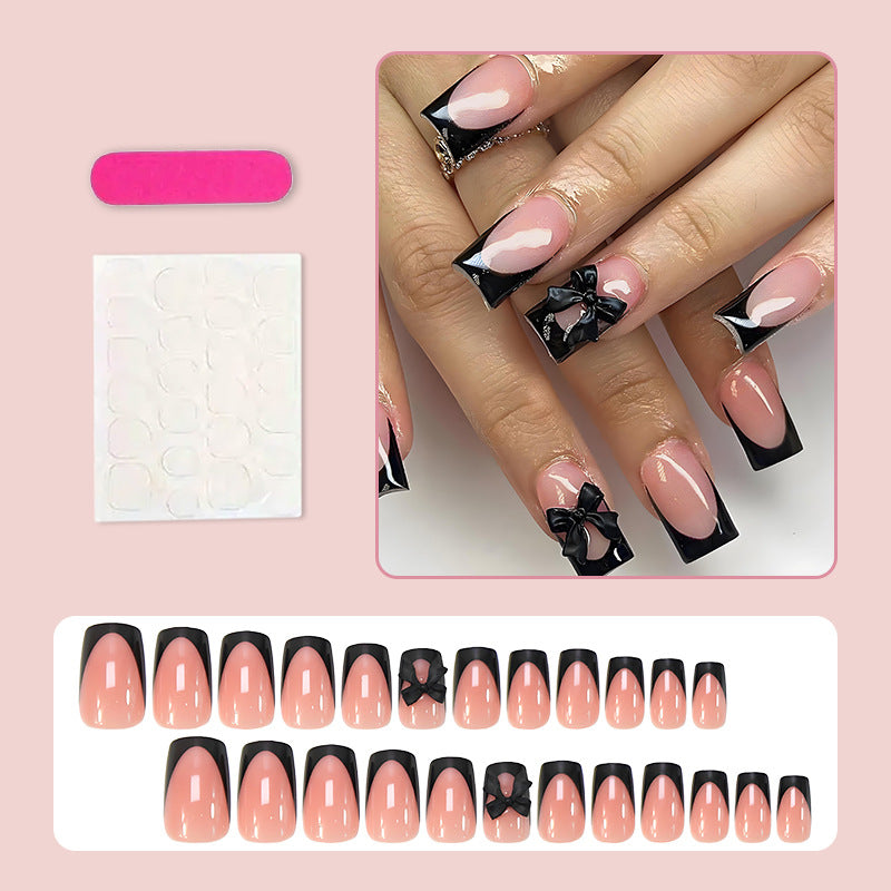 Acrylic Nail Set with Elegant Black Tips and Accessories Kalsten