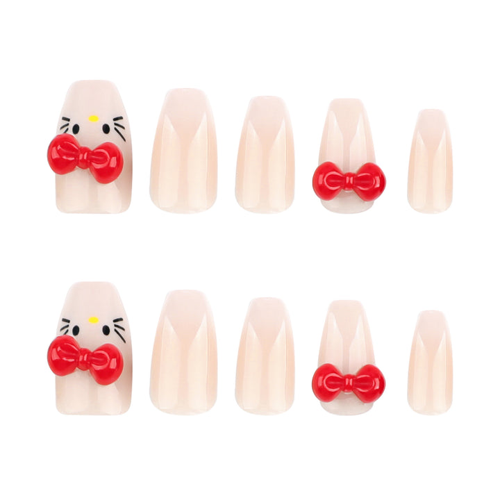 Artistic artificial nails with cute animal design and bow accents Kalsten