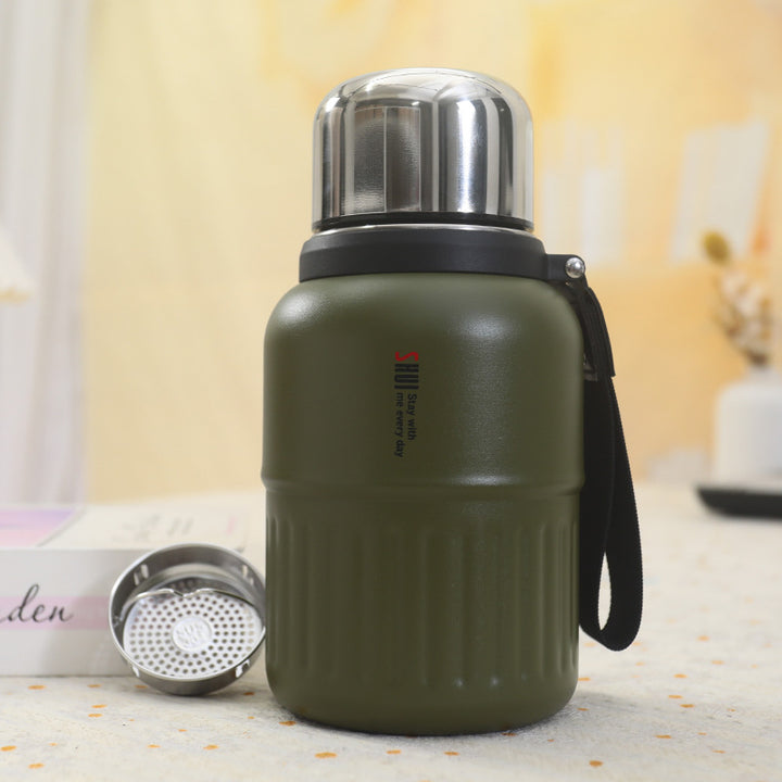 Insulated thermos bottle with practical drinking cup and sturdy carrying strap Kalsten