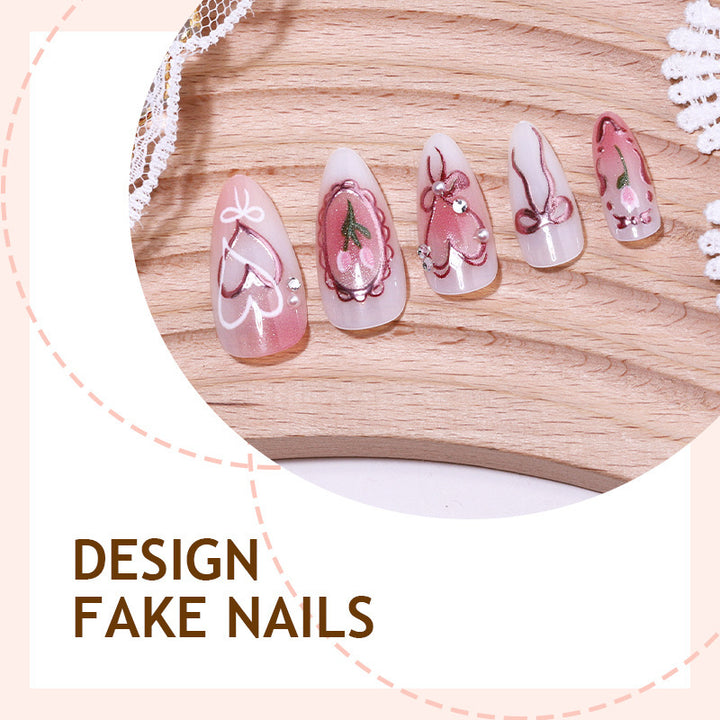 Artificial nail set with romantic hearts and bows design Kalsten