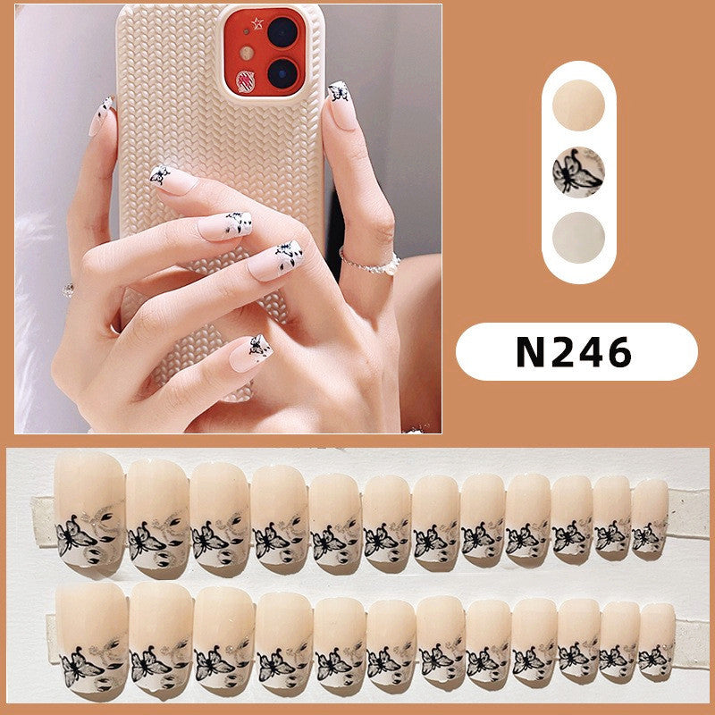 Artistic Press-On Nail Set with Butterfly Designs