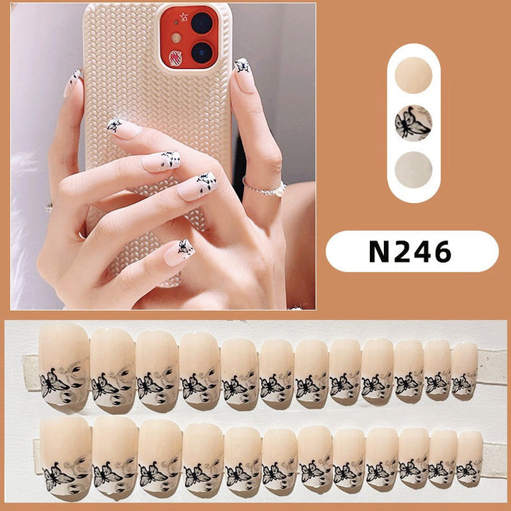 Artistic Press-On Nail Set with Butterfly Designs