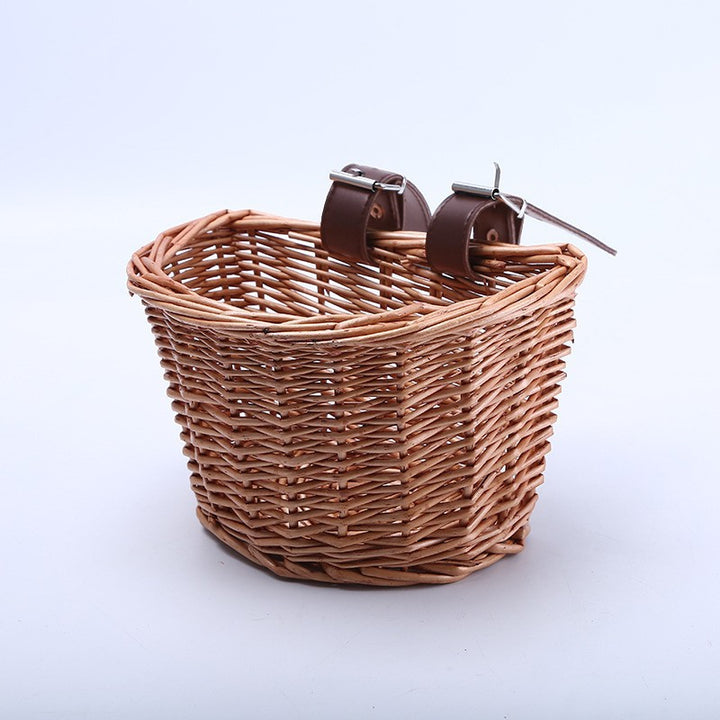 Unisex bicycle basket made of woven material with leather straps Kalsten