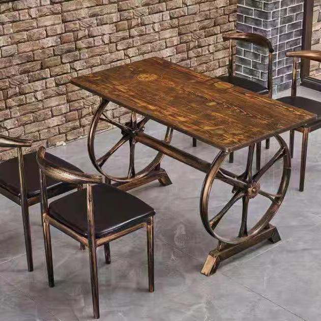 Vintage dining table with custom license plate design Kalsten