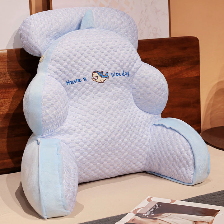 Ergonomic reading pillow with armrests, neck roll and non-slip cover