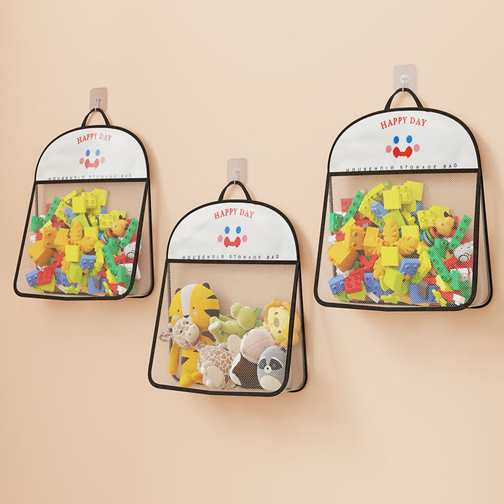 Wall-Mounted Breathable Mesh Toy Organizer with Hook