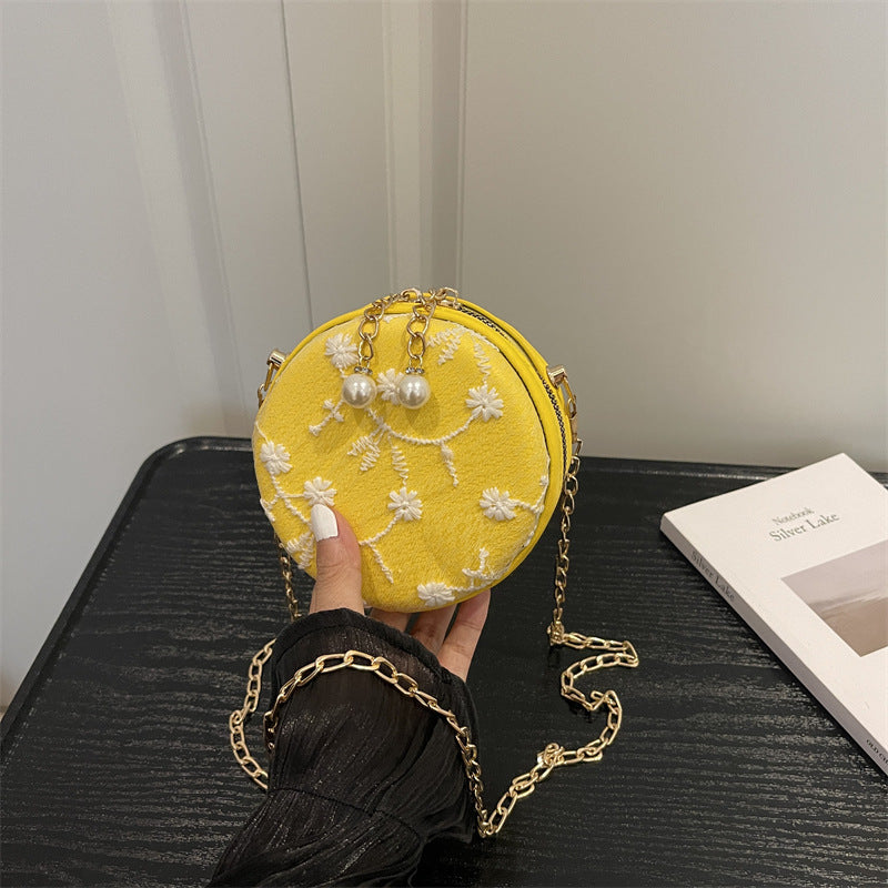 Elegant Embroidered Round Crossbody Bag