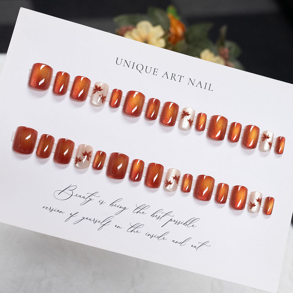 Autumn-Inspired Glossy Press-On Nail Set