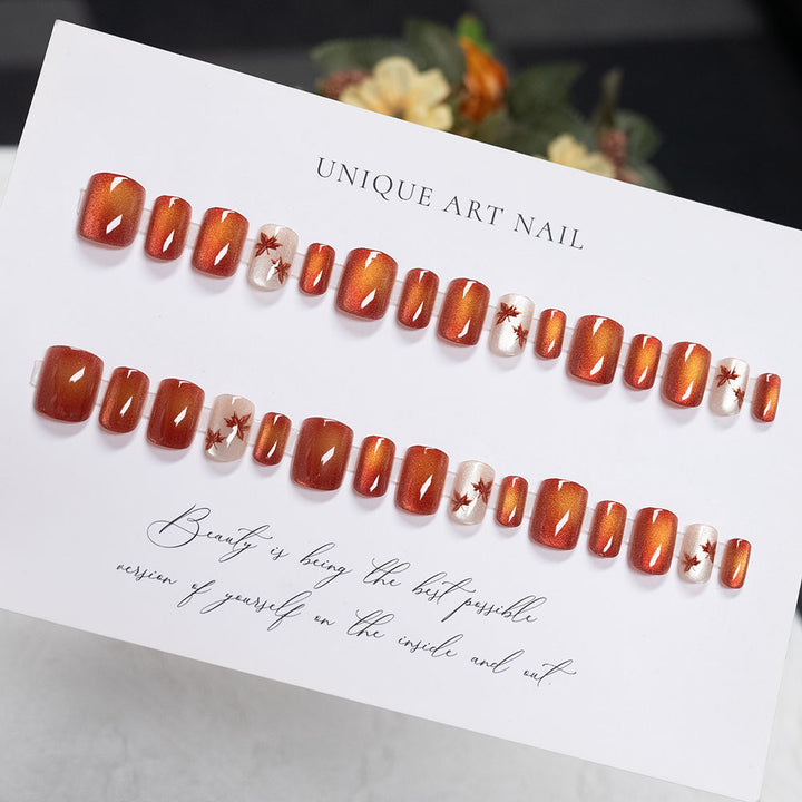 Autumn-Inspired Glossy Press-On Nail Set