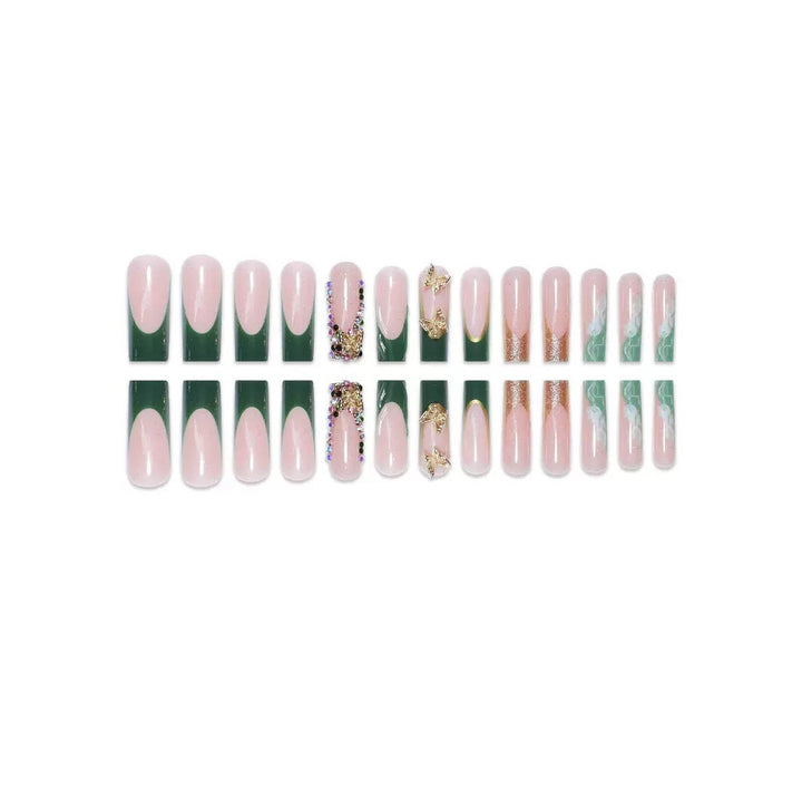Artistic Press-On Nail Art with Gemstone and Butterfly Accents Kalsten