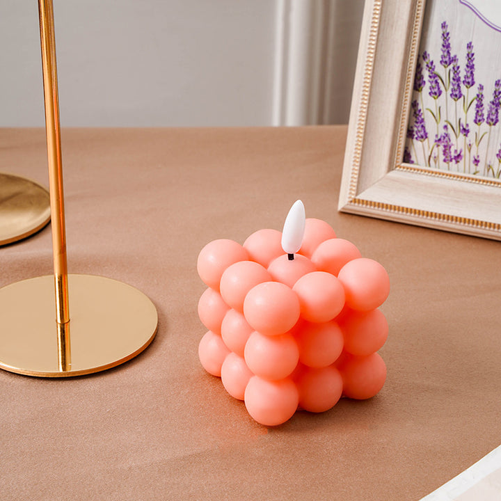 Bubble-Grid Cube LED Flameless Decorative Tabletop Candle Lamp