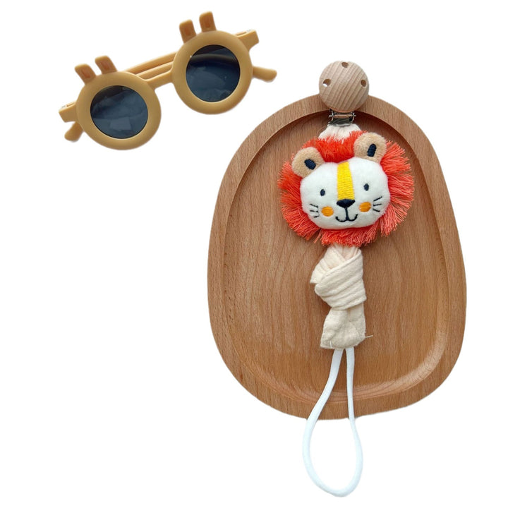 Wooden Clip Fox Plush Pacifier Holder with Knotted Muslin Strap