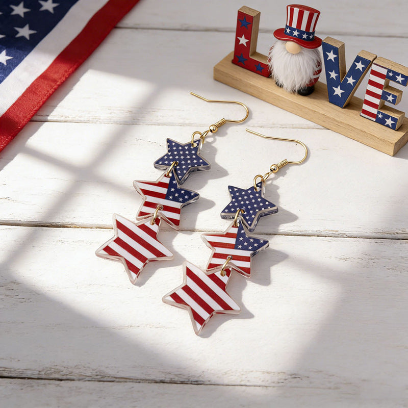Women's nan patriotic bow dangle acrylic earrings with gold plated hooks and lightweight charm Kalsten