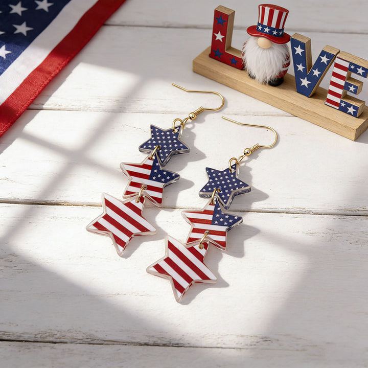 Women's nan patriotic bow dangle acrylic earrings with gold plated hooks and lightweight charm Kalsten