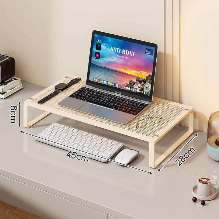Ventilated Metal Mesh Laptop and Monitor Riser with Under-Desk Keyboard Shelf