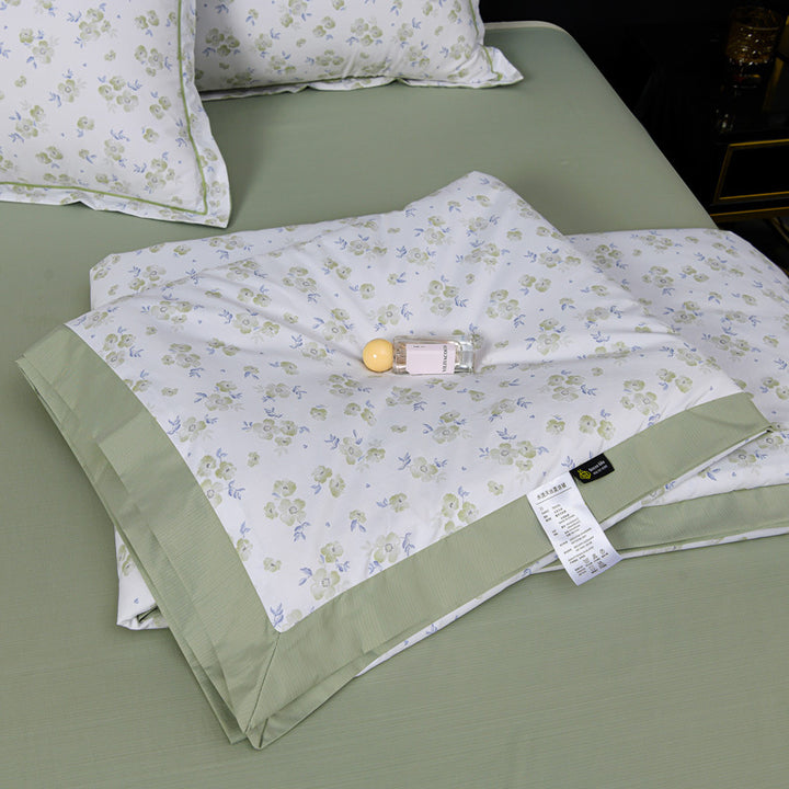 Floral Cotton Sateen Duvet Cover Set With Piped Border And Matching Pillow Shams